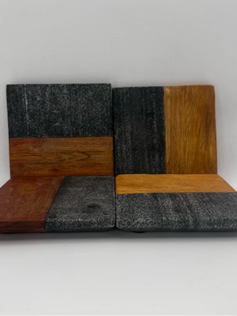 Wood and Slate Square Coasters - Gray and Brown
